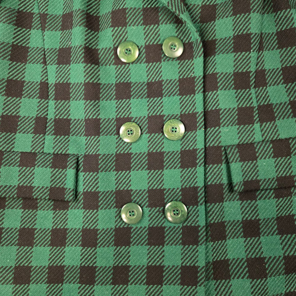 70s Vintage Emmanuelle Khanh Green Plaid Double Breasted Wool Blazer Size 10 - Picture 7 of 11